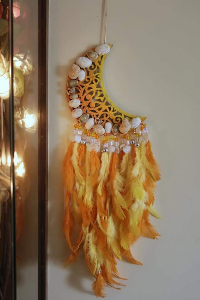 Celestial Radiance: Yellow Crescent Wall Hanging