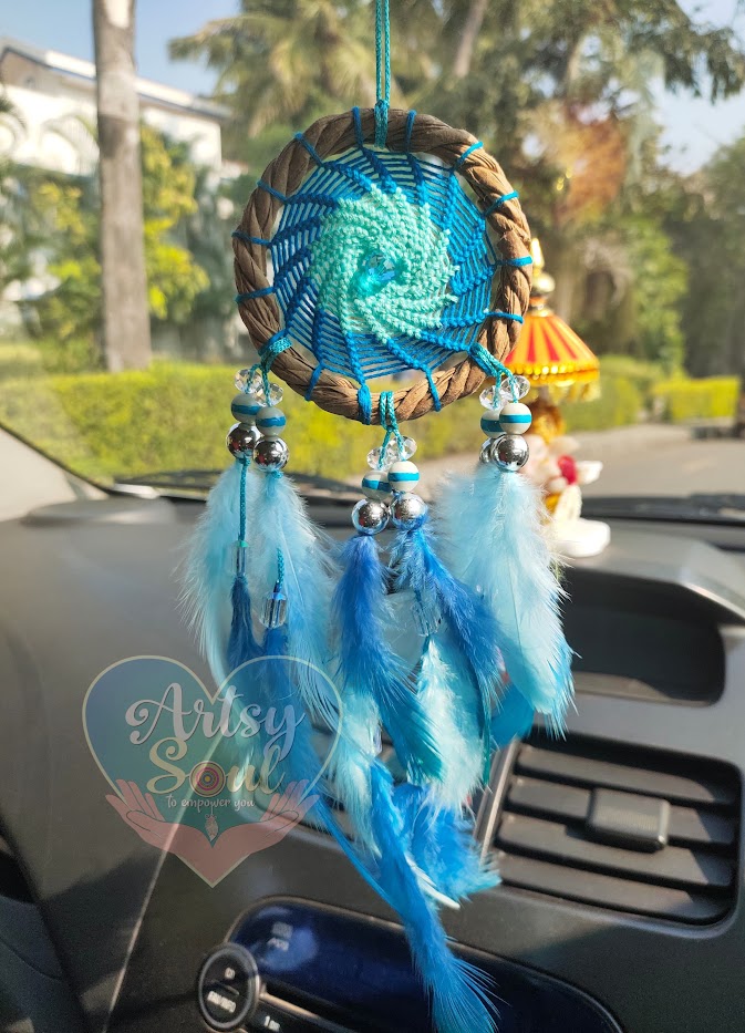 Serene Sky: Blue Dreamcatcher Car Accessory