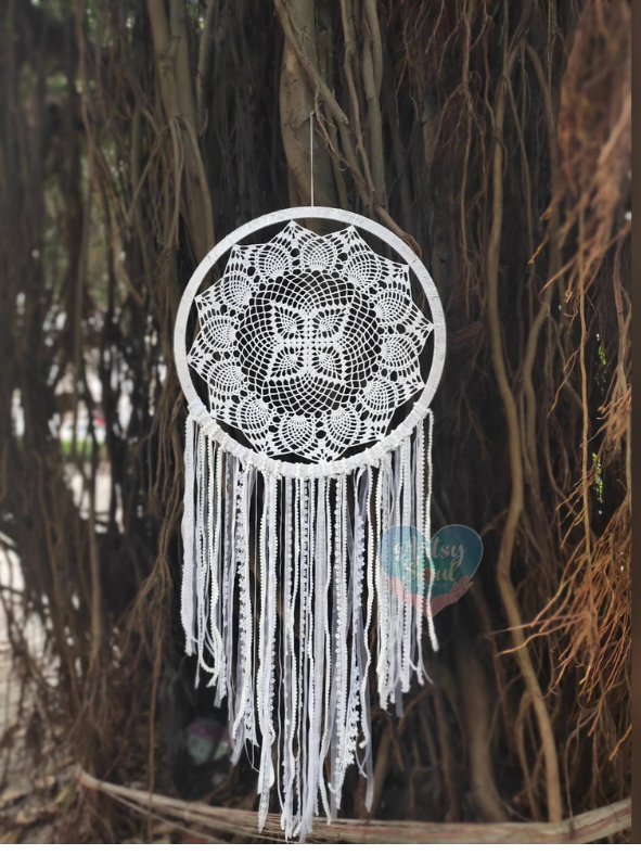 Snowflake Serenity: White Crochet Dreamcatcher