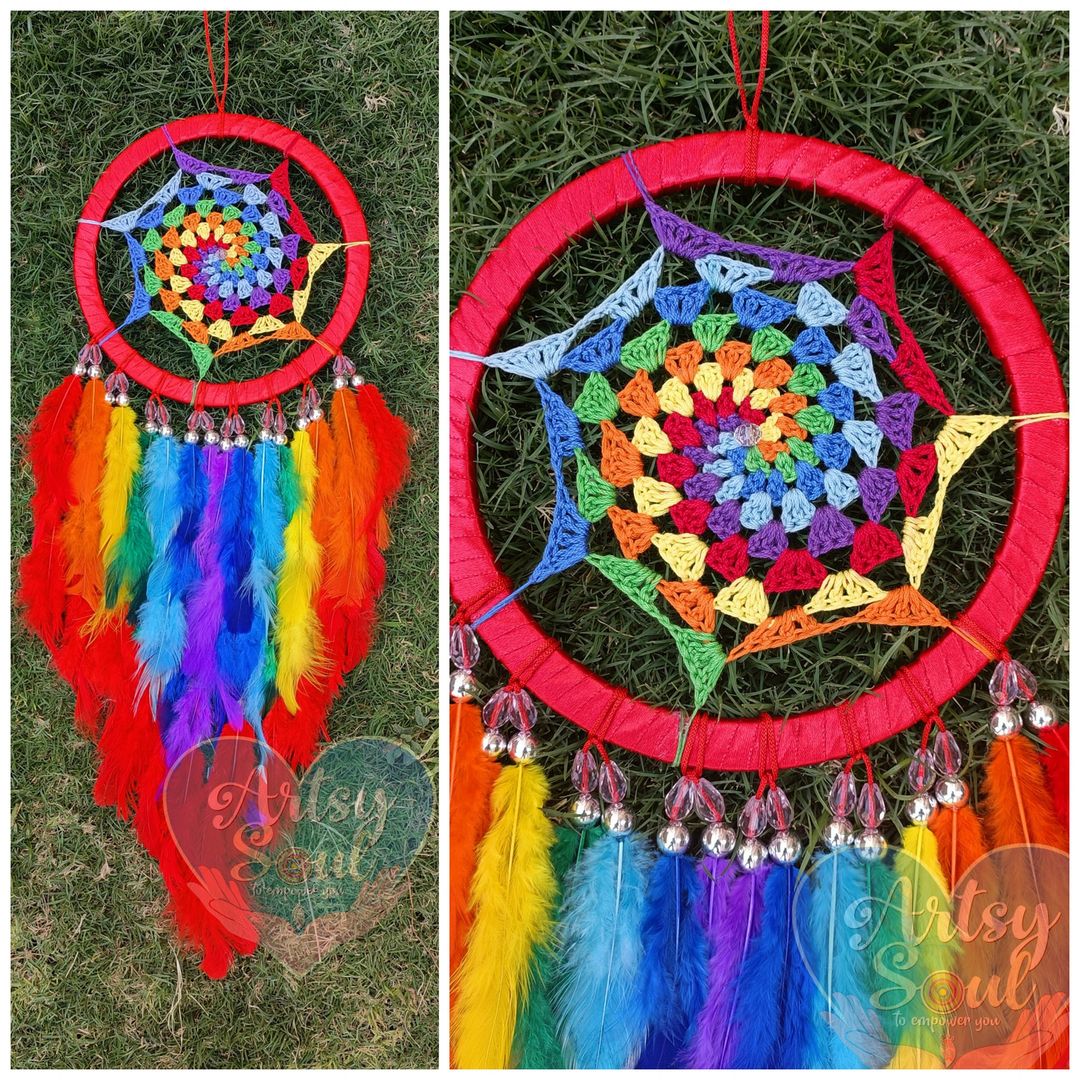Vibrant Whirlwind: Rainbow Spiral Dreamcatcher