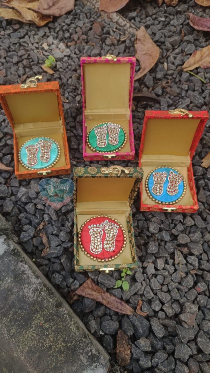 Embellished Charan Paduka in Decorative Box – Ideal for Festive Gifting ( 1 piece)